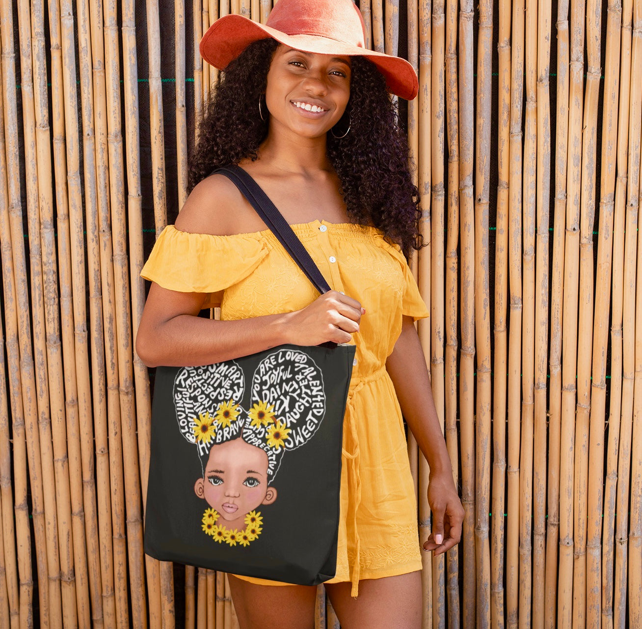 You Are Amazing Black Sunflower Tote